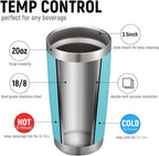 COMOOO 20oz/8Pack Tumbler Double Wall Vacuum Insulated Travel Mug, Stainless Steel Tumbler Bulk with Lid and Straw Insulated Coffee Cup for Cold & Hot Drinks (Light Blue, 8 Pack)