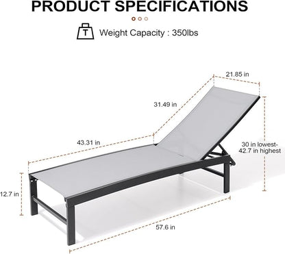 Crestlive Products Chaise Lounge Chair Outdoor Set of 2, Adjustable 5 Positions - Image 2
