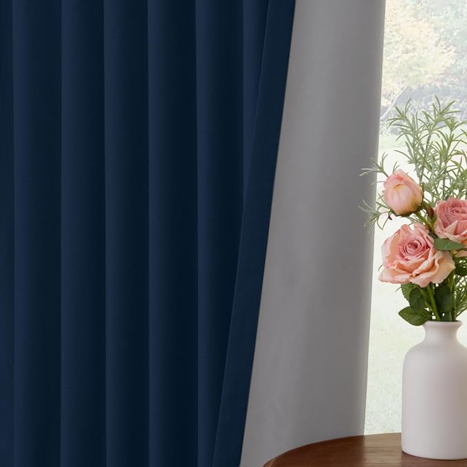 INOVADAY Linen Textured 100% Blackout Sliding Door Curtains 102x84 | Midnight - Image 6