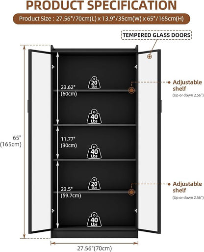 Dystler Display Cabinet with Glass Doors and Shelves, 5 Tier Display Case - Image 2
