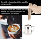 Delm Milk Frother Electric USB Stainless Steel Accessory - Frother Wand Foam Maker for Lattes - Milk Frother Handheld for Cappuccino, Frappe, Matcha, Hot Chocolate - Frother for Coffee (beige/gold)