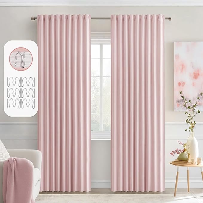 MIULEE Light Pink Back Tab Blackout Curtains 52x72 Inches Long 2 Panels Set | by MIULEE