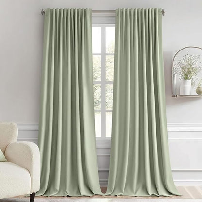 MIULEE Sage Green Back Tab Blackout Curtains 66x96 Inch Length 2 Panels Set | by MIULEE