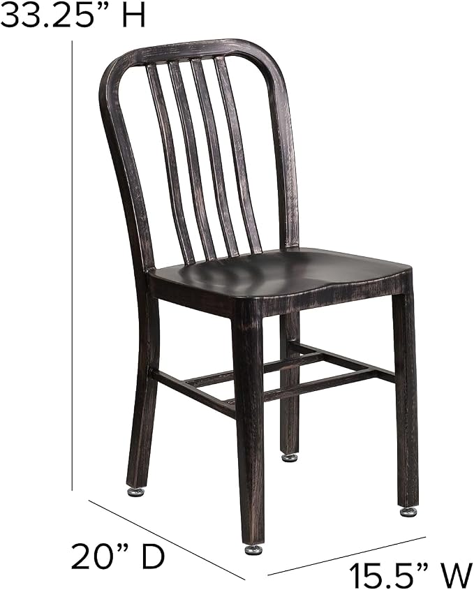 Flash Furniture Commercial Grade Black-Antique Gold Metal Indoor-Outdoor Chair - Image 3