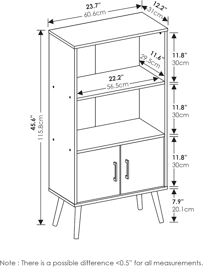 Furinno Claude Mid Century Style Accent Wooden Leg Bookcase Cabinet - Image 3