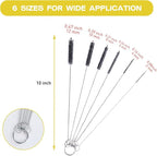 Straw Cleaner Brush Set,6 Piece Long Drinking Straws Cleaning Brush Pipe Tube Tiny Brushes 10-inch,Black