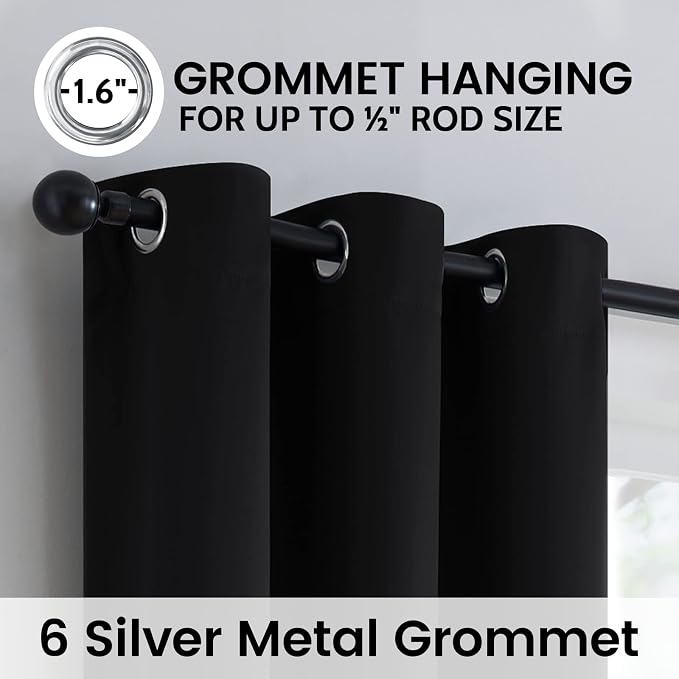 SimpleHome Black 100% Blackout Curtains Room Darkening Living Room 84 Inch | - Image 6