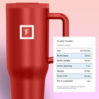 IRON °FLASK Co-Pilot Insulated Mug w/Straw & Flip Cap Lids - Cup Holder Bottle for Hot, Cold Drink - Leak-Proof- Water, Coffee Portable Travel Tumbler - Fire Red, 40 Oz