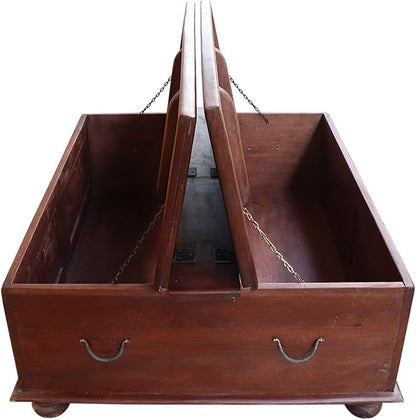 18 Inch Tall Vintage Trunk Storage Coffee Table | Rectangle Solid Wood Chest - Image 4