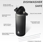 BJPKPK Water Bottle with Straw Lid, 24oz Vacuum Insulated Water Bottles, Metal Stainless Steel Thermos for Sports, Travel, BPA Free Leak Proof Thermos, Cups, Flasks, Tumblers,Black Grey
