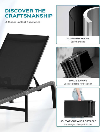 Ciokea Aluminum Chaise Lounge Ourdoor, Foldable & Assemble Free Outdoor Lounge - Image 7