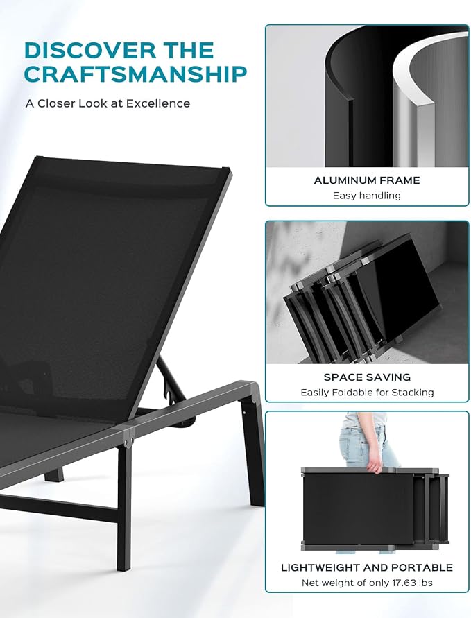 Patio Chaise Lounge Chair, Foldable Lounge Chair - Image 4
