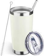 20oz Tumbler Bulk with Lid and Straw, Stainless Steel Double Wall Vacuum Insulated Travel Mug, Powder Coated Coffee Cups for Hot and Cold Drinks,Funny Gifts for Women Men(Cream-coloured,1)