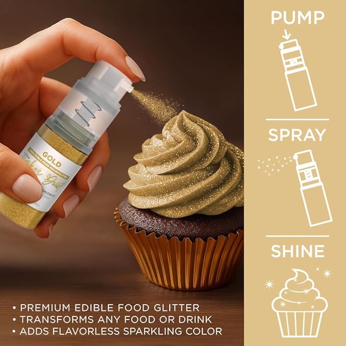 Bakell - Gold Tinker Dust (4g, 1x Mini Spray Pump) Edible Glitter for Food, Desserts, and Beverages!