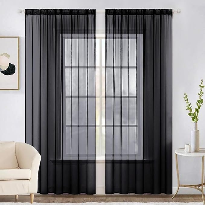 MIULEE 2 Panels Sheer Curtains for Living Room 54 X 84 Inches Black | Window by MIULEE