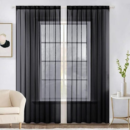 MIULEE 2 Panels Sheer Curtains for Living Room 54 X 84 Inches Black | Window by MIULEE