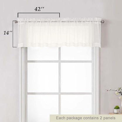 Ivory Valances for Windows, Ivory Sheer Curtains 14 Inch Length 2 Pack Kitchen - Image 2