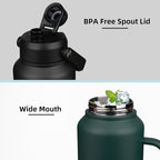 BJPKPK 64oz Insulated Water Bottle with Handle, Large Dishwasher Safe Half Gallon Water Bottle, BPA Free Water Jug, Wide Mouth Metal Water Bottle with Anti-slip Bottom, Keep Cold & Hot, Army Green
