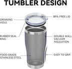 DOMICARE 20oz Tumbler with Lid Stainless Steel Tumblers Bulk, Double Wall Vacuum Insulated Coffee Travel Mug Powder Coated Tumbler, Purple