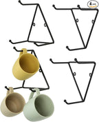 MyGift Matte Black Metal Triangular Coffee Mug Holder Wall Mount Display Rack Mug Organizer with 3 Hooks, Set of 4