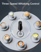 Rechargeable Milk Frother with Stand, Electric Frother Wand Handheld Coffee Foam Maker Detachable Stainless Steel Whisk Drink Mixer Foamer for Latte, Cappuccino, Hot Chocolate, Egg (Black)