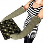 Extra Long 24 Inch Heat Resistant Oven Gloves New Cotton Oven Mitts Kitchen Gloves High Temperature Cooking Tool BBQ Gloves (24" Green, 24 Inch)