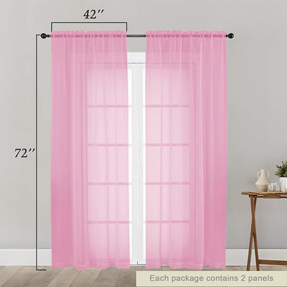 Pink Sheer Curtain for Bedroom Living Room 72 Inches Long 2 Panels Set - Image 2