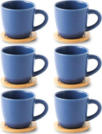 Hasense 8 oz Tea Cups and Saucers Set of 6, Ceramic Coffee Cups Latte Cappuccino Cups with Handle for Double Shot, Cafe Mocha, Espresso, Porcelain Coffee Cups for Party Home and Kitchen, Blue