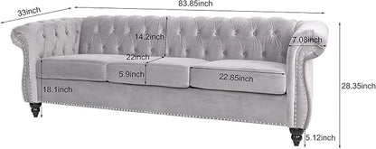 Mid-Century 3 Seater Sofa, Velvet Couch - Image 2
