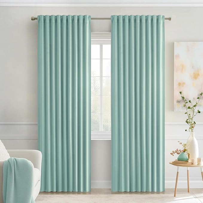 MIULEE Aqua Back Tab Blackout Curtains 52x72 Inches Long 2 Panels Set | Rod by MIULEE