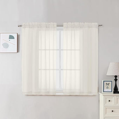 2 Panels Cream Sheer Curtains 54 Inches Length Window Treatment by OVZME