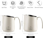 Milk Frothing Pitcher 750ML - Espresso Steaming Pitcher with Large Handle and Scale,Stainless Steel Milk Frothing Cup for Cappuccino, Latte Art,Coffee Machine Accessories (White)