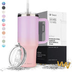 40 oz Tumbler With Handle and Straw Made of Stainless Steel - Double Wall Vacuum Insulated Tumbler With Lid - Sweat Proof Easy Grip, BPA-Free, Dishwasher Safe Tumbler (Gradient Purple)
