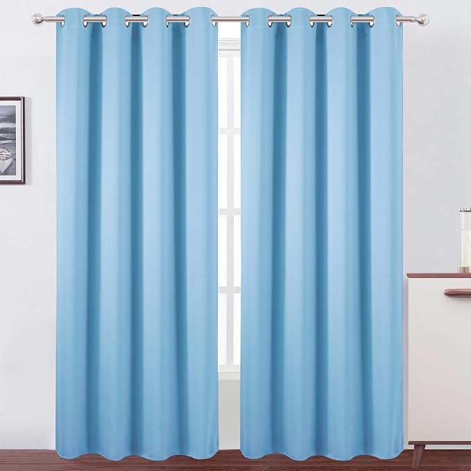 Blackout Curtains 52 x 90 Inch Long Sky Blue Curtains Set of 2 Panels Room by Lemomo