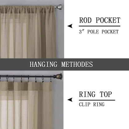 Tollpiz Short Sheer Tier Curtains Linen Textured Half Kitchen Curtain Sheers - Image 5
