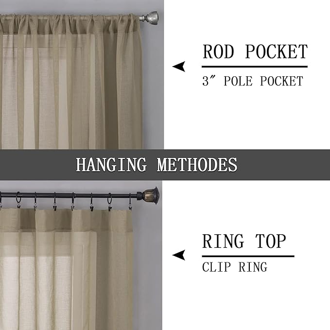 Tollpiz Sheer Curtains Bedroom Linen Textured Curtain Sheers Light Filtering - Image 5