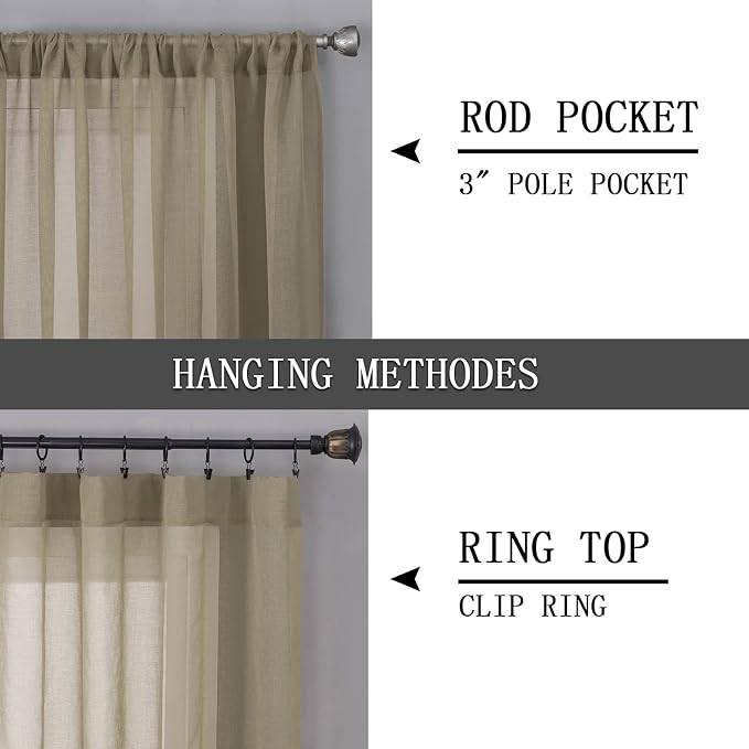 Tollpiz Sheer Tier Curtain Linen Textured Half Kitchen Curtains Sheer Light - Image 5