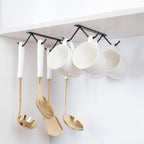 Cabinet Hook Mug Holder - Hanging Coffee Cup Rack for Kitchen, Under Cabinets Metal Hangers Organizer Shelf Storage Utensil (Black)