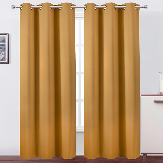 Mustard Yellow Thermal Blackout Curtains/42 x 84 Inch/Set of 2 Panels Room by Lemomo