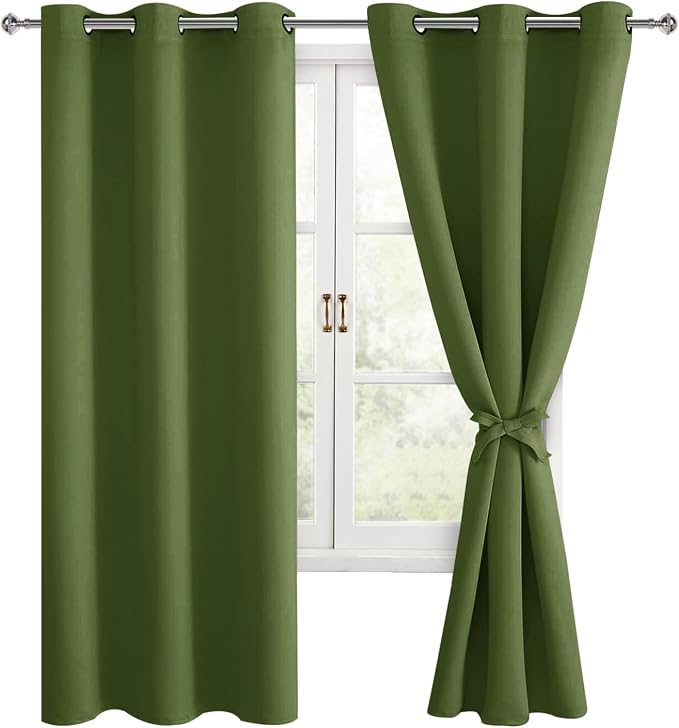 Room Darkening Curtains for Bedroom Olive Green 38x63 Inch 2 Panels | Thermal - Image 8