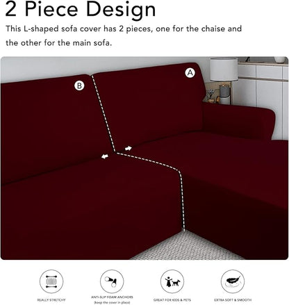 PureFit Stretch Sectional Couch Covers 2 pcs Non Slip L Shape Sofa Cover | - Image 5