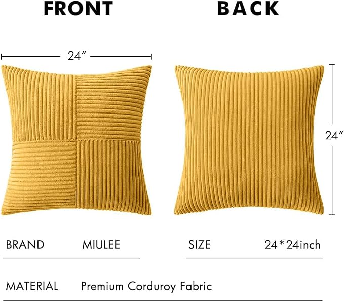 MIULEE Mustard Yellow Decorative Euro Sham Pillow Covers 24x24 Inch 2 Pack | - Image 7