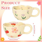 Ceramic Coffee Mug Vintage Flower Mugs 8 oz Cute Floral Coffee Mugs Irregular Latte Art Cup Lead-free Porcelain Cups for Cappuccino, Cocoa (Pink Cherry, Purple Tulips)