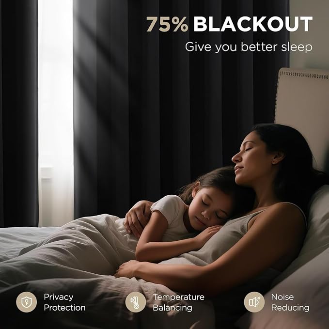 Joydeco Blackout Curtains for Bedroom, Long Black Drapes - Image 3
