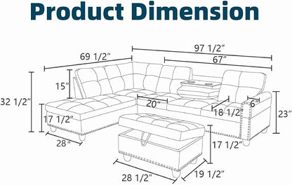 97.5" L Shaped Couch Set, Modular Sectional Couches - Image 2