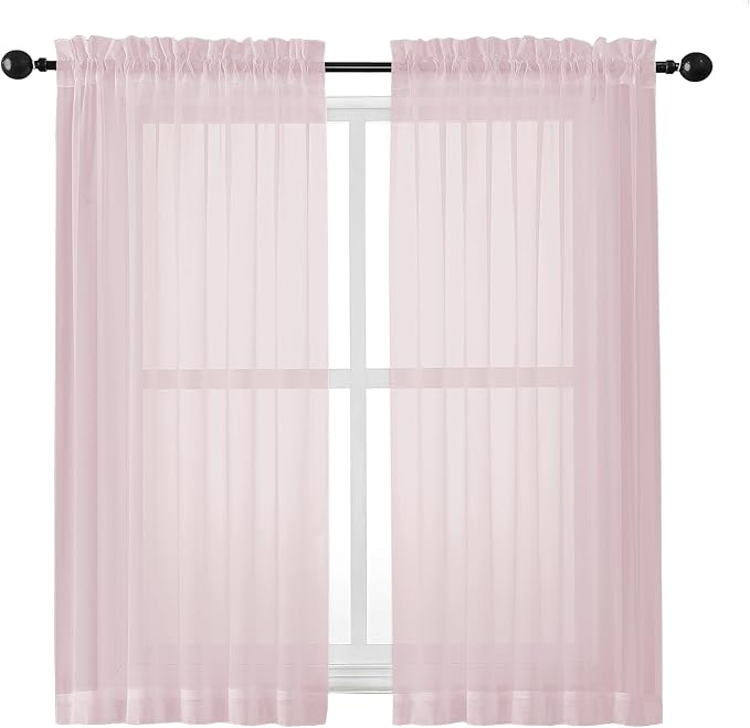 Sheer Curtains 54 Inch Length 2 Panels Set, Blush Sheer Curtain by OWENIE