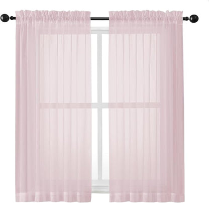Sheer Curtains 54 Inch Length 2 Panels Set, Blush Sheer Curtain by OWENIE