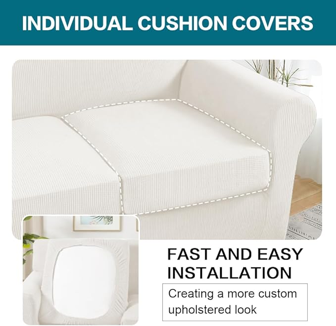 Turquoize 3 Piece Sofa Covers for 2 Cushion Couch Sofa Slipcover Soft Couch - Image 5