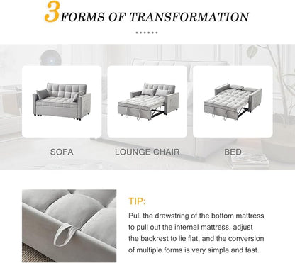 3-in-1 Loveseat Sleeper Sofa, Modern 55.5" Pull Out Couch, Velvet Upholstered - Image 7