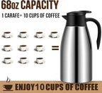 68oz Thermal Coffee Carafe, 2 Pack Airpot Insulated Coffee Urns Stainless Steel Vacuum Thermal Pot Dispenser for Coffee, Hot Water, Tea, Hot Beverage - Keep 12 Hours Hot, 24 Hours Cold (Silver, Black)